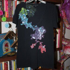 Truly Madly Deeply Black Abstract T-Shirt L Colorful Urban Outfitters Cotton